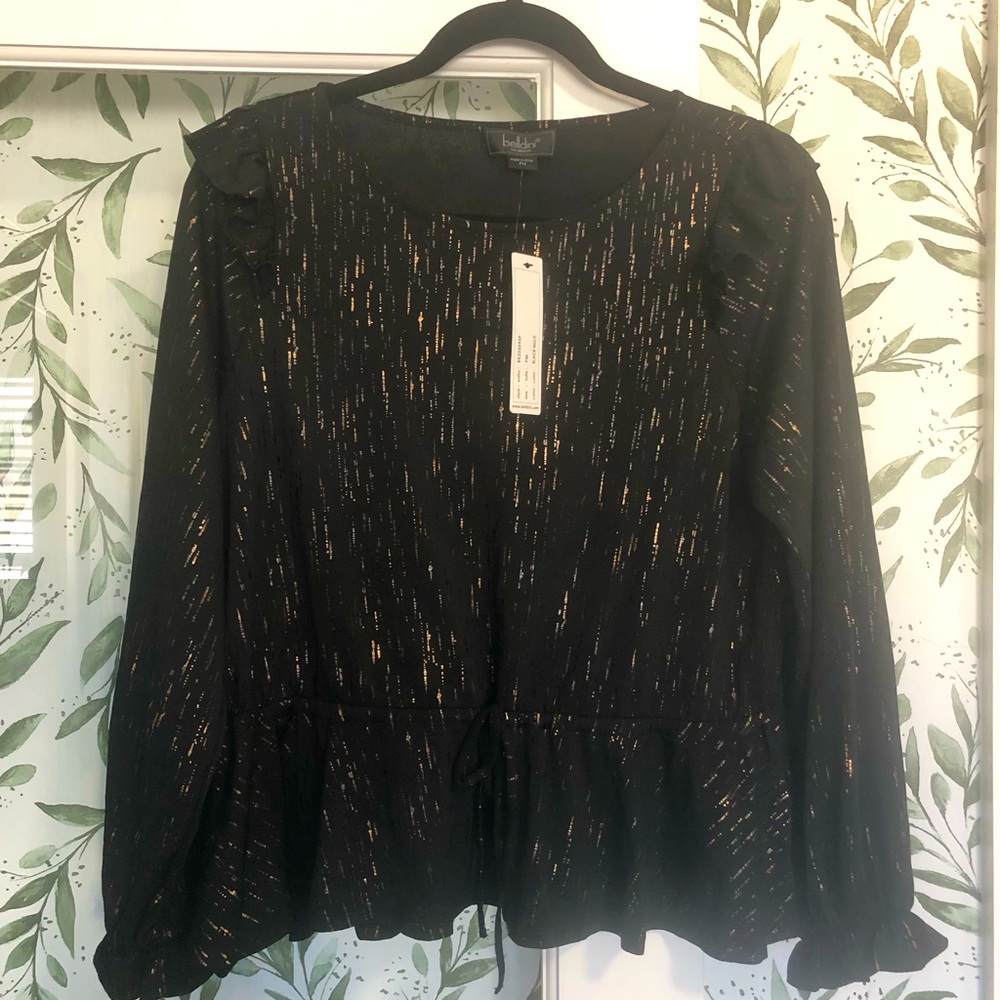 BRAND NEW Women blouse dress shirt top gold silver